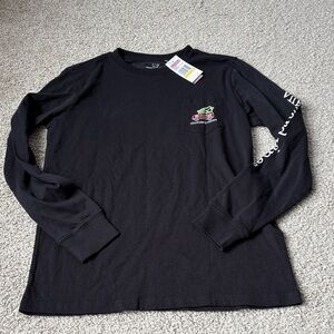 Vineyard Vines Black Long-Sleeve Pocket Tee with Neon Surf Graphic
